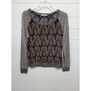 Olivia Moon womens size M pullover lightweight leaf print contrast long sleeves